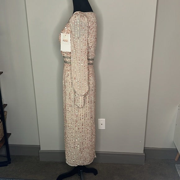 Mac Duggal 93593 Sequined V Neck Bishop Long Sleeve Dress Nude NWT! - Picture 12 of 14